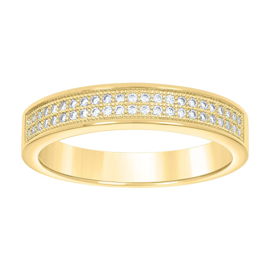 14K Yellow Gold Womens Moissanite Two Rows Wedding Band Ring Size 9