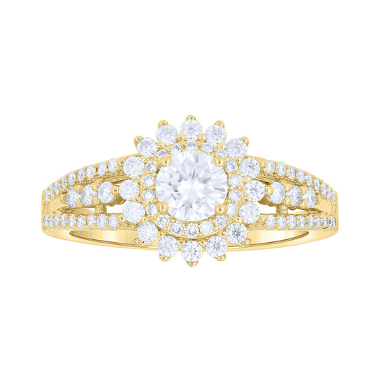 14K Yellow Gold Womens Moissanite Flower Engagement Ring Size 7