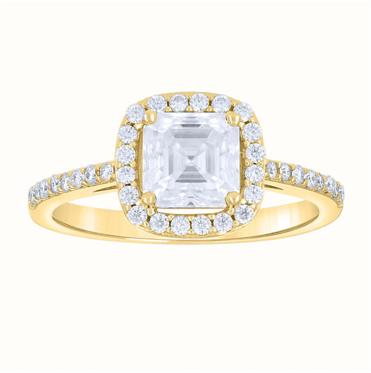 14K Yellow Gold Womens Princess-cut Round Moissanite Fashion Engagement Ring Size 7