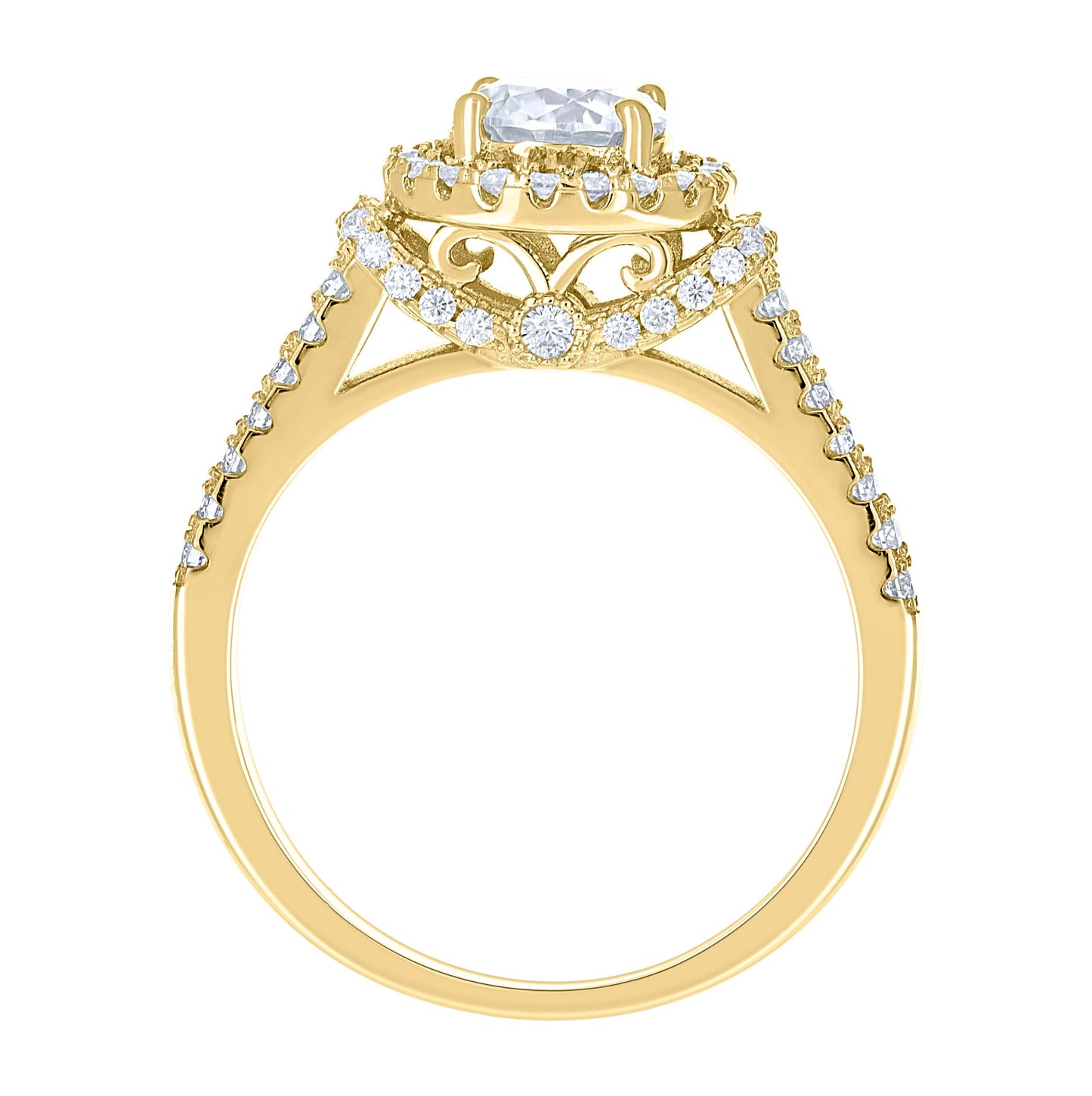 14K Yellow Gold Womens Moissanite Halo Engagement Ring Size 7