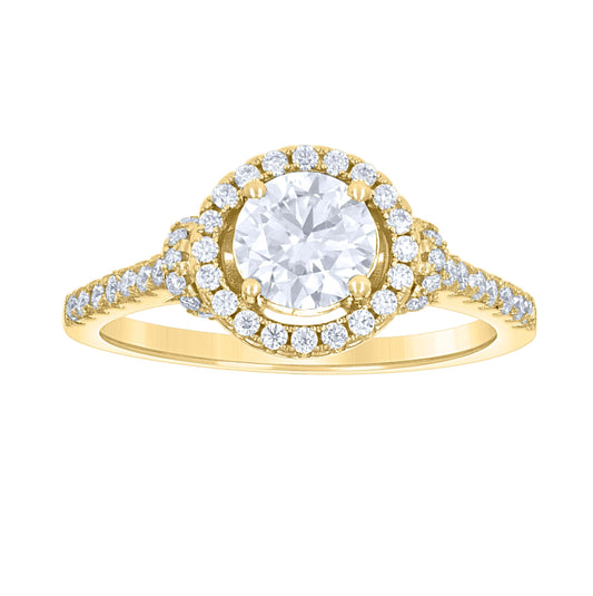 14K Yellow Gold Womens Moissanite Halo Engagement Ring Size 7