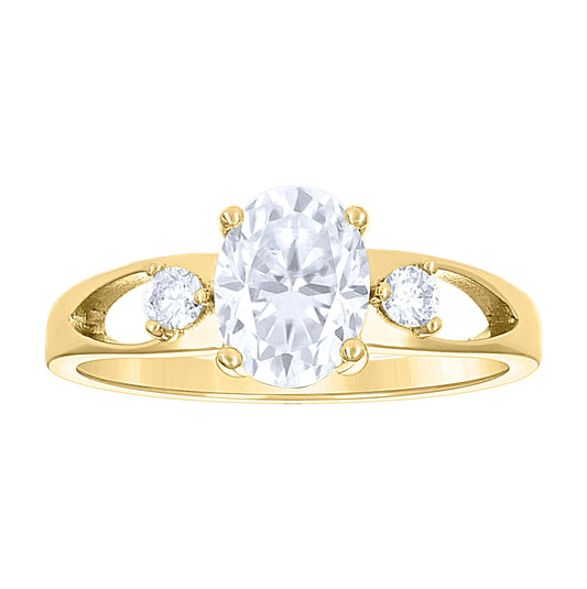14K Yellow Gold Womens Oval Round Moissanite Fashion Engagement Ring Size 7