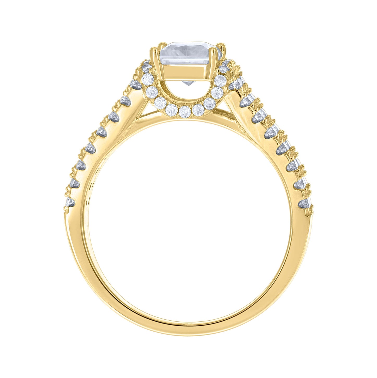 14K Yellow Gold Womens Princess-cut Round Moissanite Fashion Engagement Ring Size 7