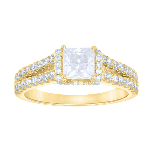 14K Yellow Gold Womens Princess-cut Round Moissanite Fashion Engagement Ring Size 7