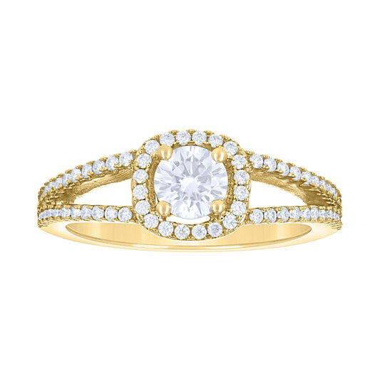 14K Yellow Gold Womens Moissanite Halo Engagement Ring Size 7