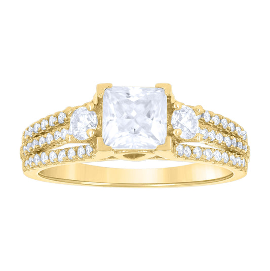 14K Yellow Gold Womens Princess-cut Round Moissanite Fashion Engagement Ring Size 7