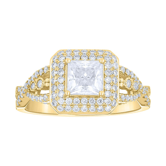 14K Yellow Gold Womens Princess-cut Round Moissanite Fashion Engagement Ring Size 7