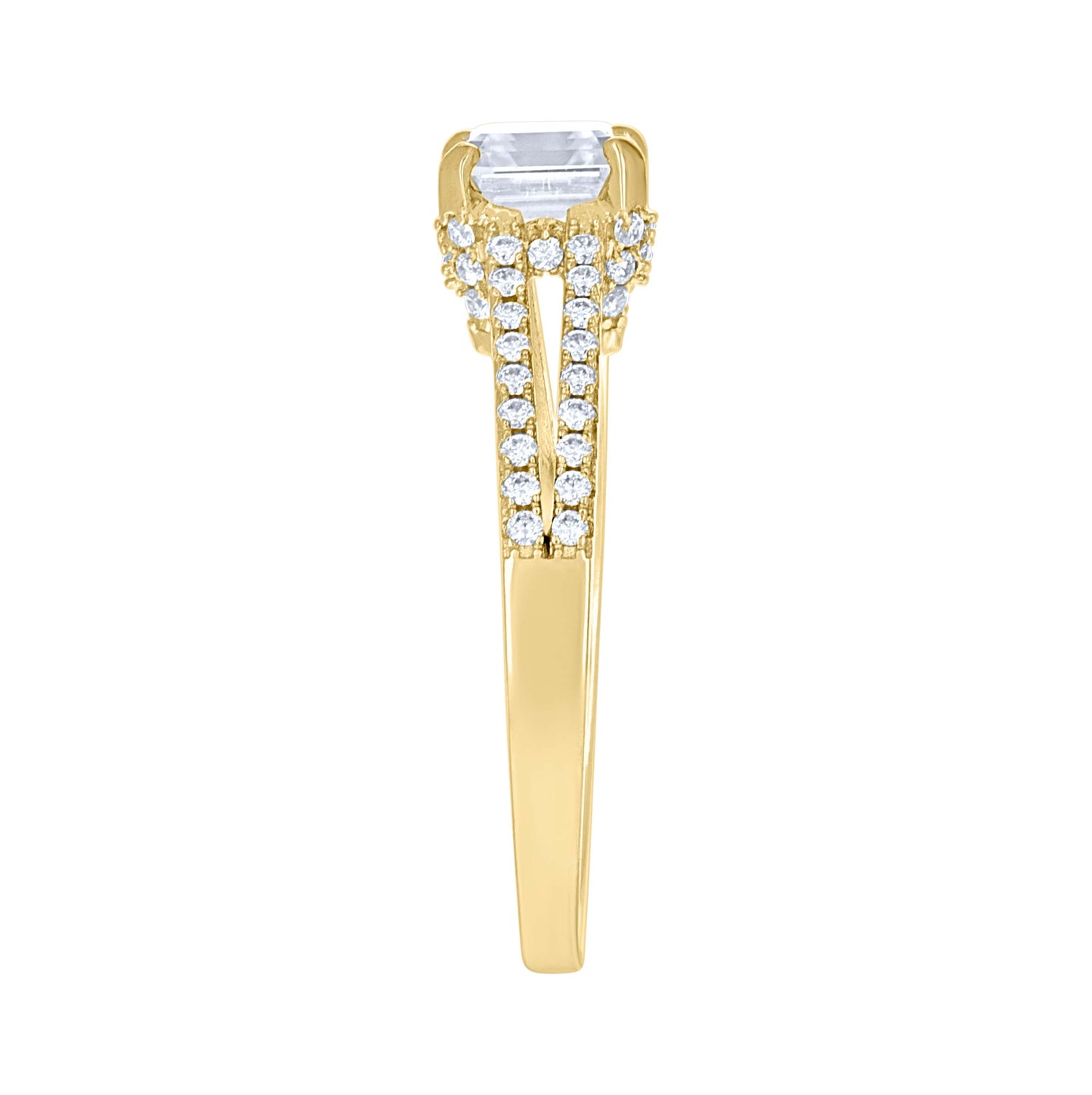 14K Yellow Gold Womens Cushion-cut Round Moissanite Fashion Engagement Ring Size 7