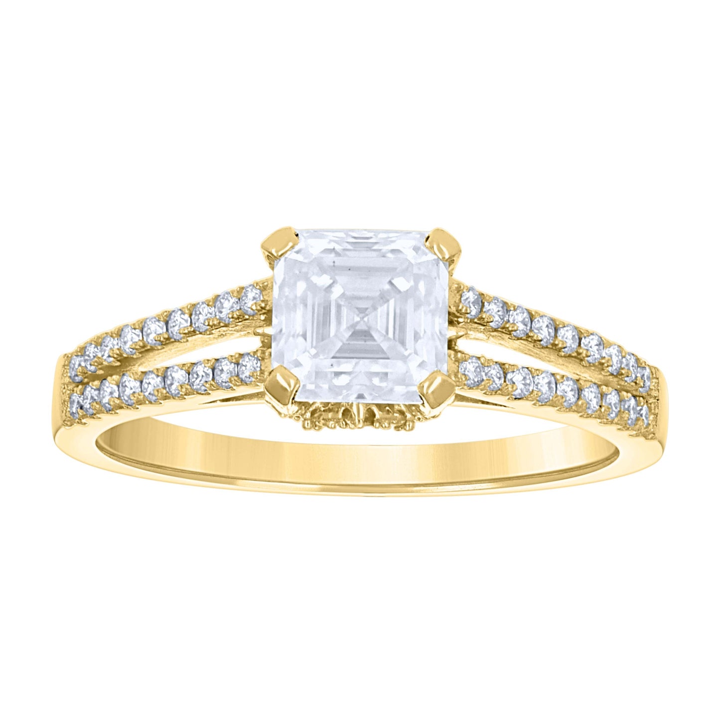 14K Yellow Gold Womens Cushion-cut Round Moissanite Fashion Engagement Ring Size 7