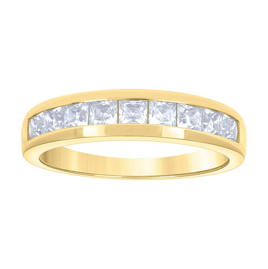14K Yellow Gold Womens Princess-cut Moissanite Eternity Wedding Band Ring Size 7
