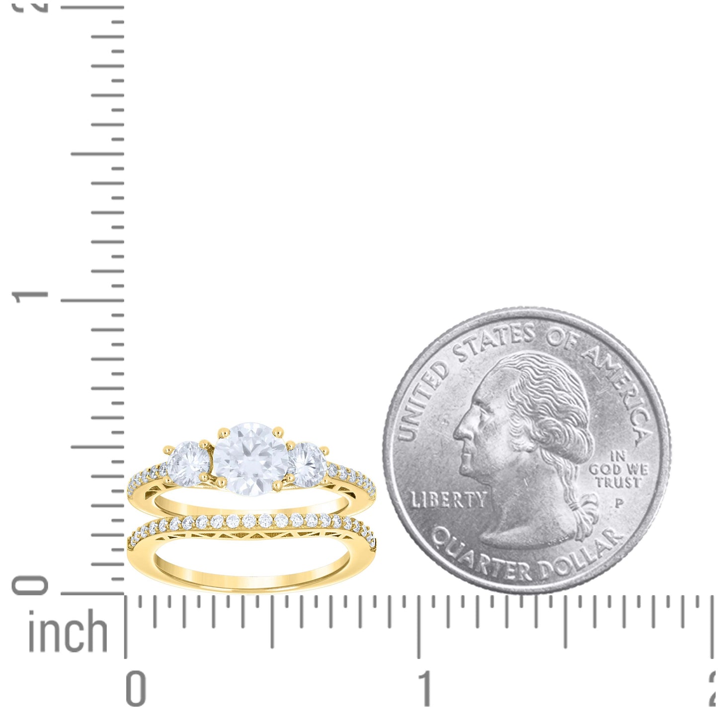 14K Yellow Gold Womens Moissanite Duo Bridal Ring Set Size 7