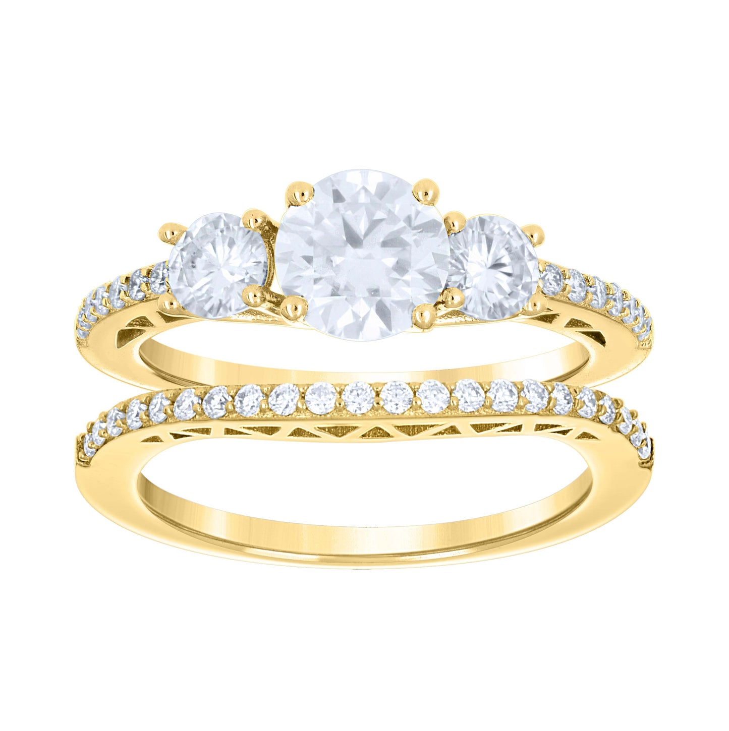 14K Yellow Gold Womens Moissanite Duo Bridal Ring Set Size 7