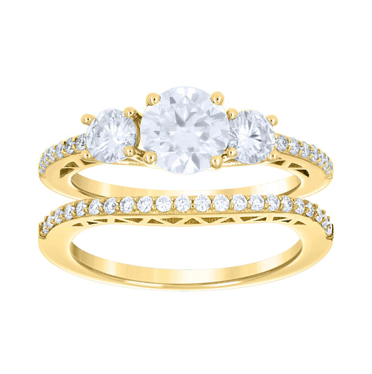 14K Yellow Gold Womens Moissanite Duo Bridal Ring Set Size 7