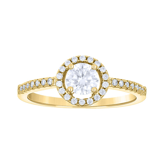 14K Yellow Gold Womens Moissanite Halo Engagement Ring Size 7