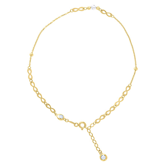 10K Or 14K Yellow Gold Womens Cubic-Zirconia Diamond-cut Beaded Infinity Link Chain Anklet Size 10 Inches