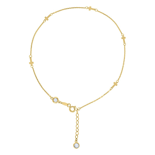 10K Or 14K Yellow Gold Womens Cubic-Zirconia Cross Charms Chain Anklet Size 10 Inches