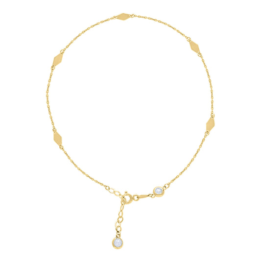 10K Or 14K Yellow Gold Womens Cubic-Zirconia Fashion Link Charm Chain Anklet Size 10 Inches