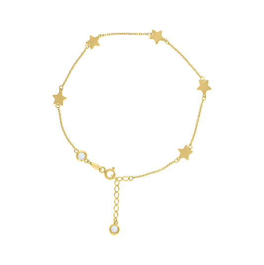 10K Or 14K Yellow Gold Womens Cubic-Zirconia Star Charms Chain Anklet Size 10 Inches