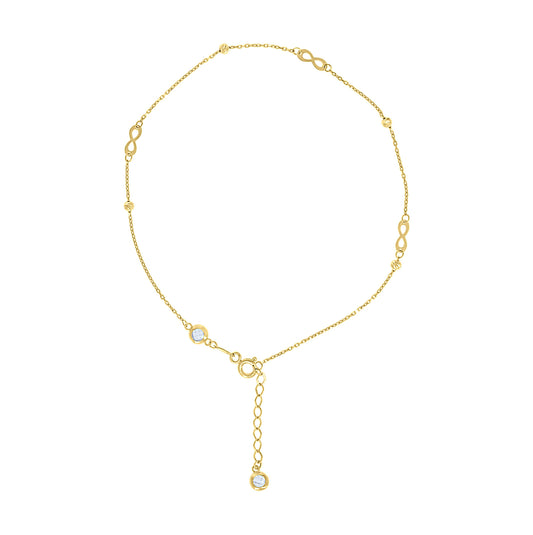 10K Or 14K Yellow Gold Womens Cubic-Zirconia Diamond-cut Beaded Infinity Charms Chain Anklet Size 10 Inches