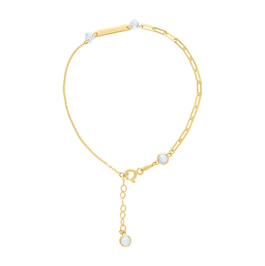 14K Yellow Gold Womens Heart Round Cubic-Zirconia Bar Fashion Charm Bracelet Size 8 Inches