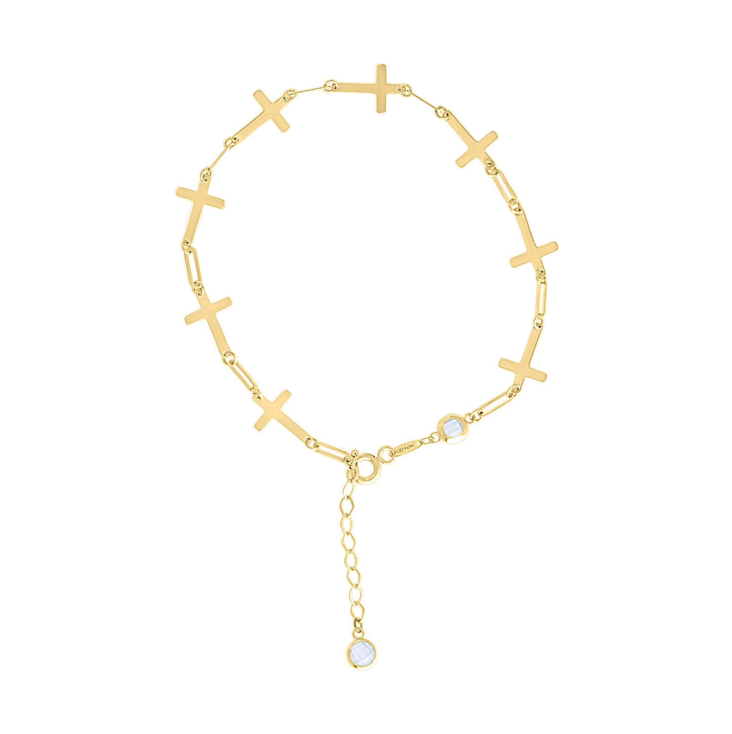 14K Yellow Gold Womens Cubic-Zirconia Cross Link Bracelet Size 8 Inches