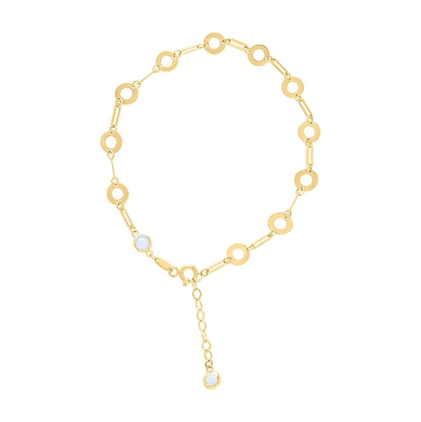 14K Yellow Gold Womens Cubic-Zirconia Circle Fashion Link Bracelet Size 8 Inches