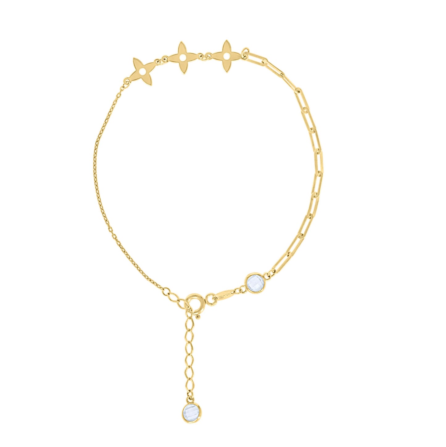 14K Yellow Gold Womens Cubic-Zirconia Clover Good Luck Charms Bracelet Size 8 Inches