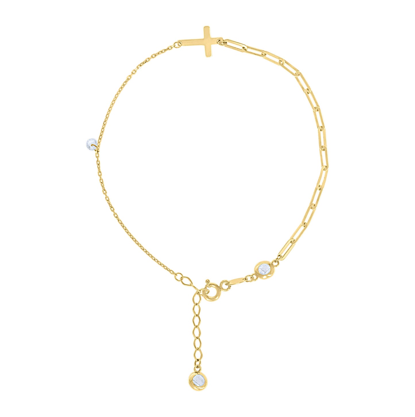 14K Yellow Gold Womens Cubic-Zirconia Cross Charm Bracelet Size 8 Inches