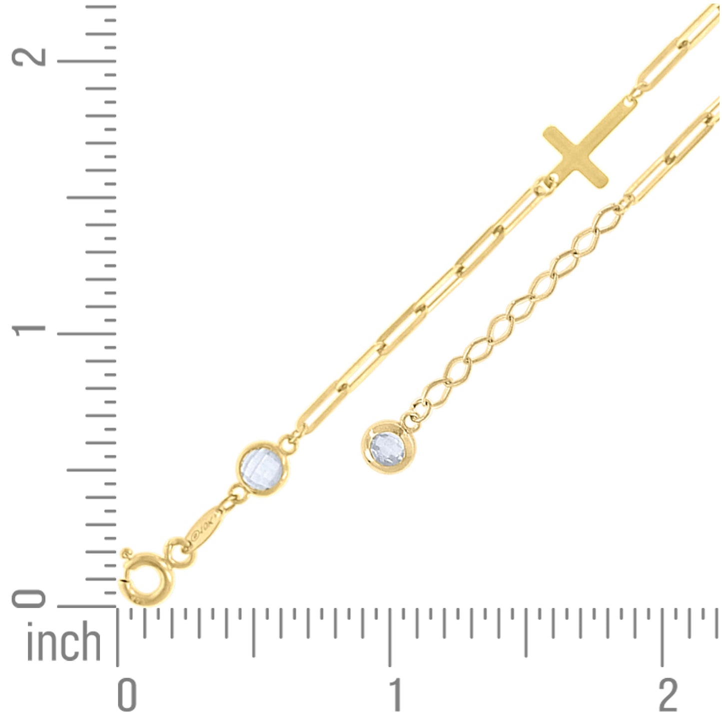 14K Yellow Gold Womens Cubic-Zirconia Cross Charms Bracelet Size 8 Inches