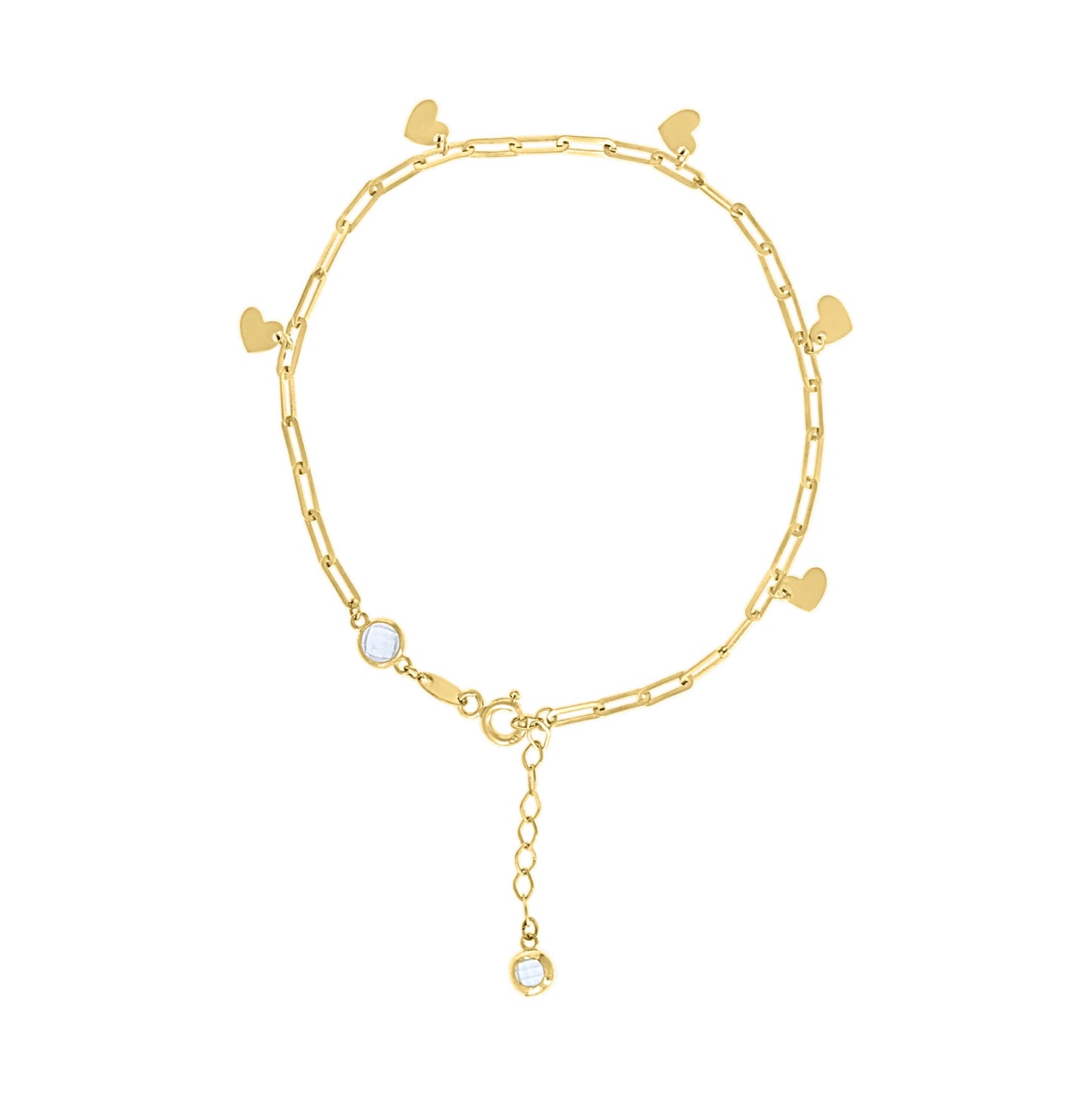 14K Yellow Gold Womens Cubic-Zirconia Heart Charms Bracelet Size 8 Inches