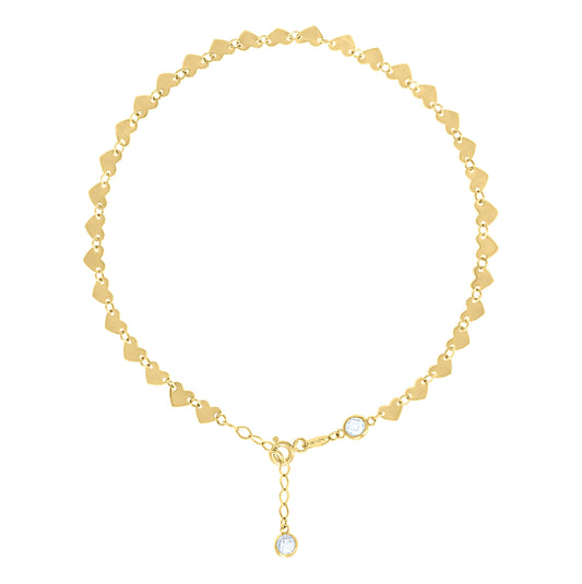 10K Or 14K Yellow Gold Womens Cubic-Zirconia Heart Link Anklet Size 10 Inches