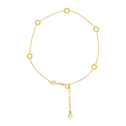 10K Or 14K Yellow Gold Womens Cubic-Zirconia Circle Charms Chain Anklet Size 10 Inches