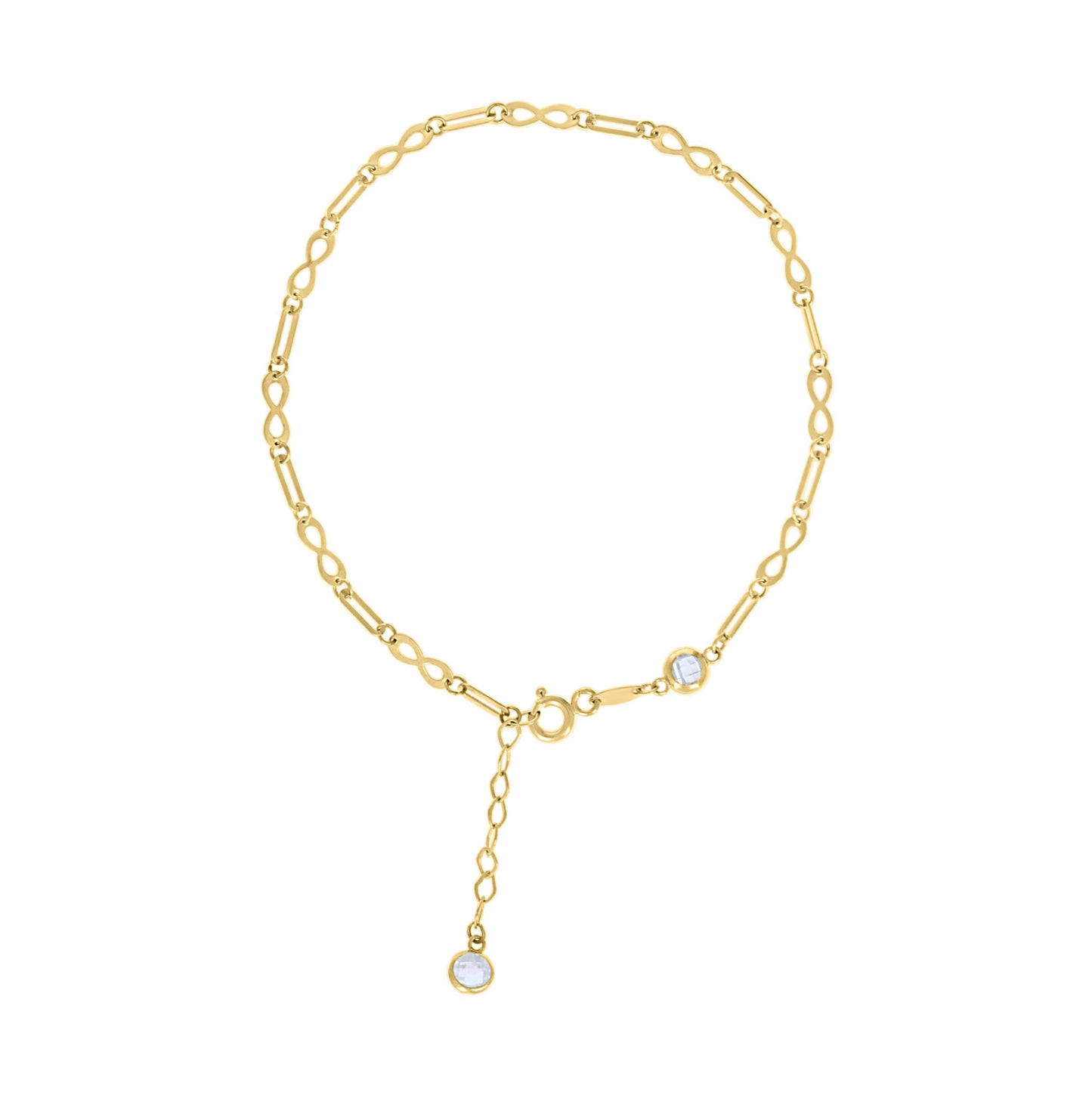 14K Yellow Gold Womens Cubic-Zirconia Infinity Link Bracelet Size 8 Inches