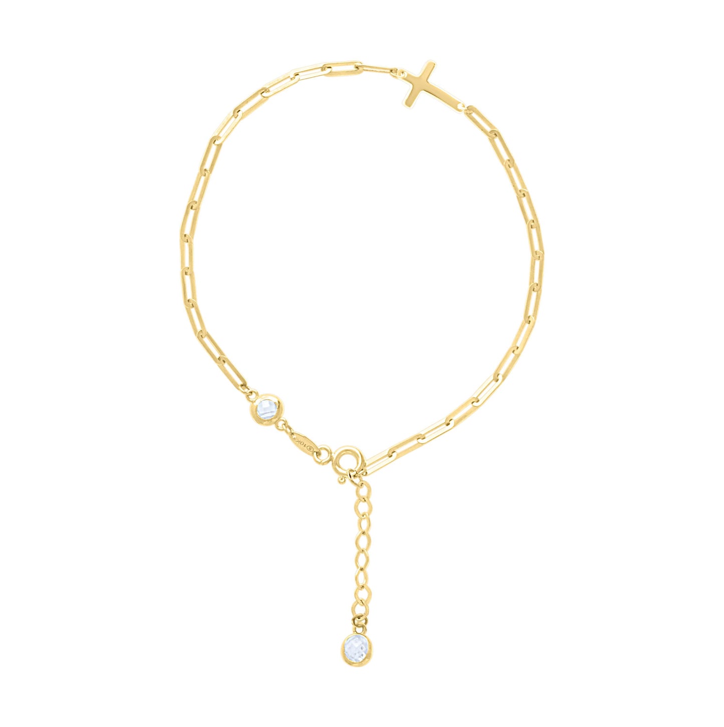 14K Yellow Gold Womens Cubic-Zirconia Cross Charm Bracelet Size 8 Inches