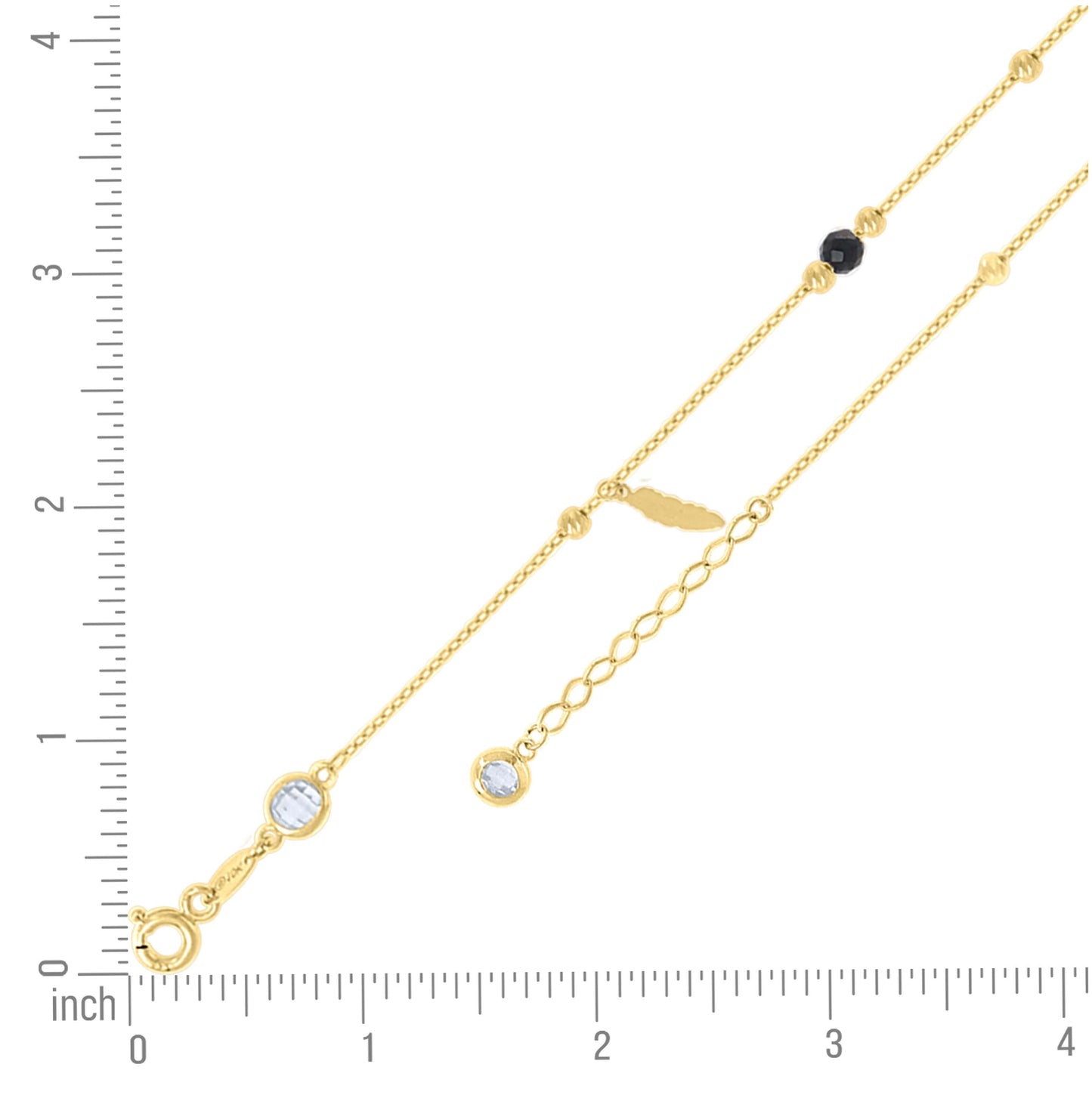 10K Or 14K Yellow Gold Womens Cubic-Zirconia Diamond-cut Black Beaded Feather Charms Chain Anklet Size 10 Inches