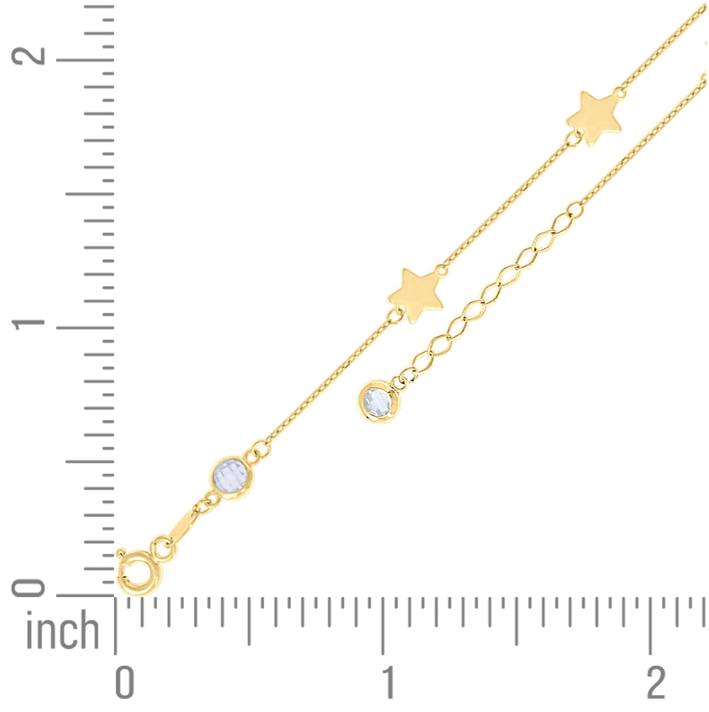 10K Or 14K Yellow Gold Womens Cubic-Zirconia Star Charms Chain Anklet Size 10 Inches