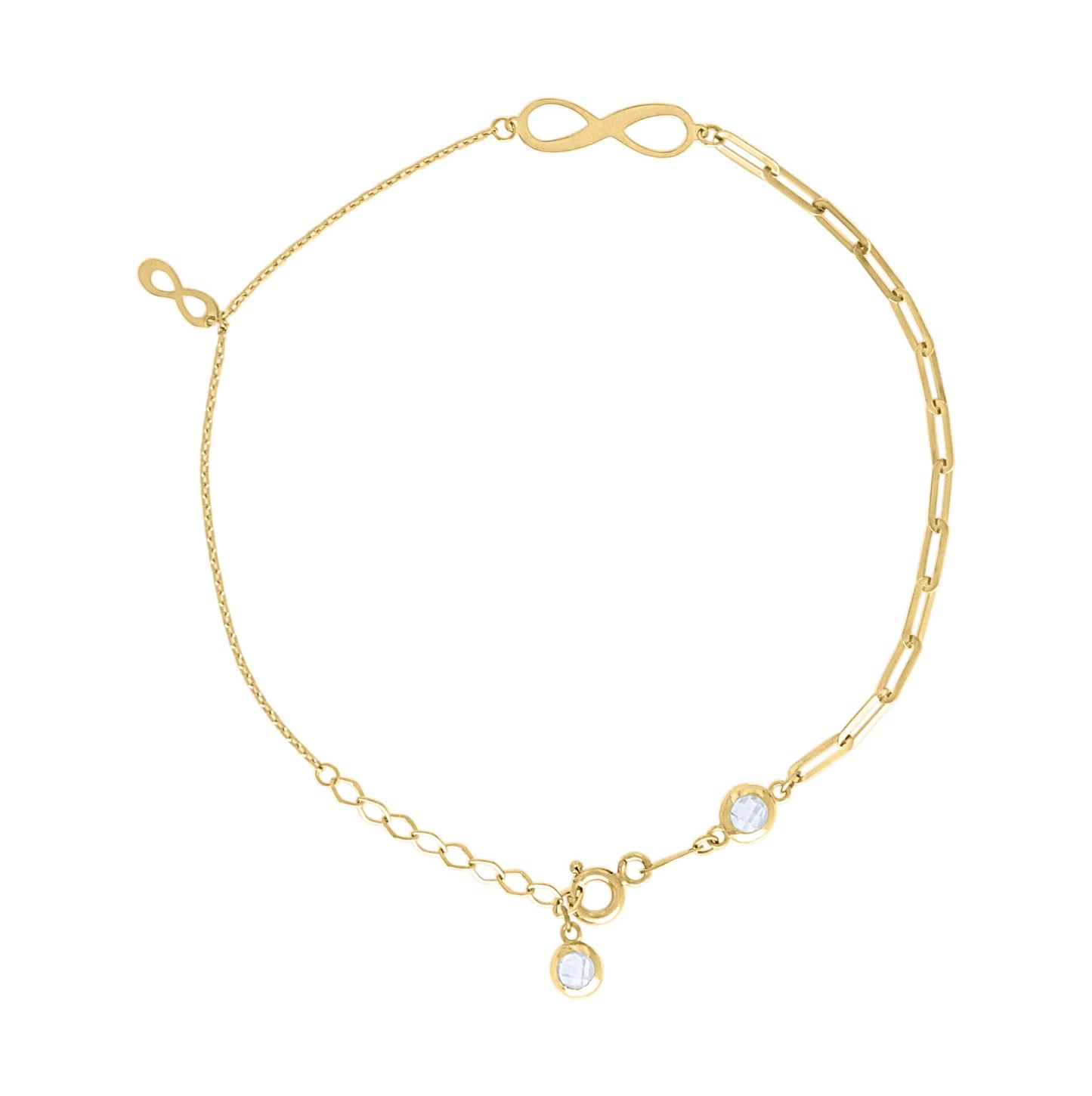 10K Yellow Gold Womens Cubic-Zirconia Infinity Charms Chain Bracelet Size 7 + 1 Inches