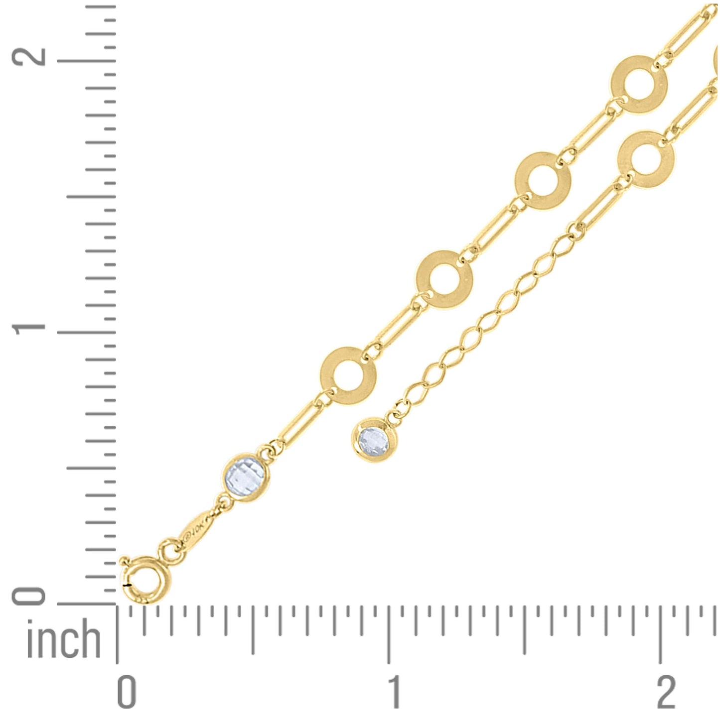 10K Yellow Gold Womens Cubic-Zirconia Circle Link Bracelet Size 7 + 1 Inches