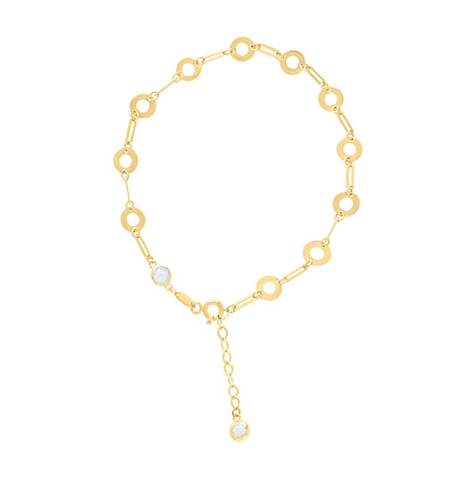 10K Yellow Gold Womens Cubic-Zirconia Circle Link Bracelet Size 7 + 1 Inches