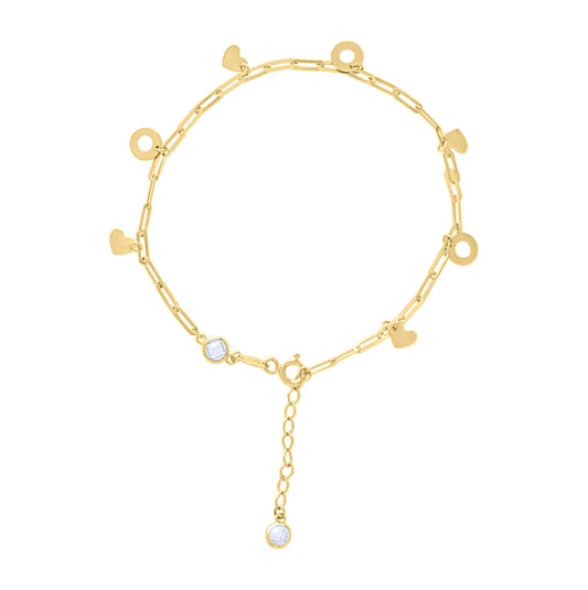 10K Yellow Gold Womens Cubic-Zirconia Heart Charms Chain Bracelet Size 7 + 1 Inches
