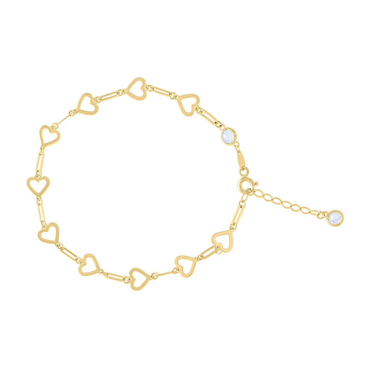 10K Yellow Gold Womens Cubic-Zirconia Heart Link Bracelet Size 7 + 1 Inches