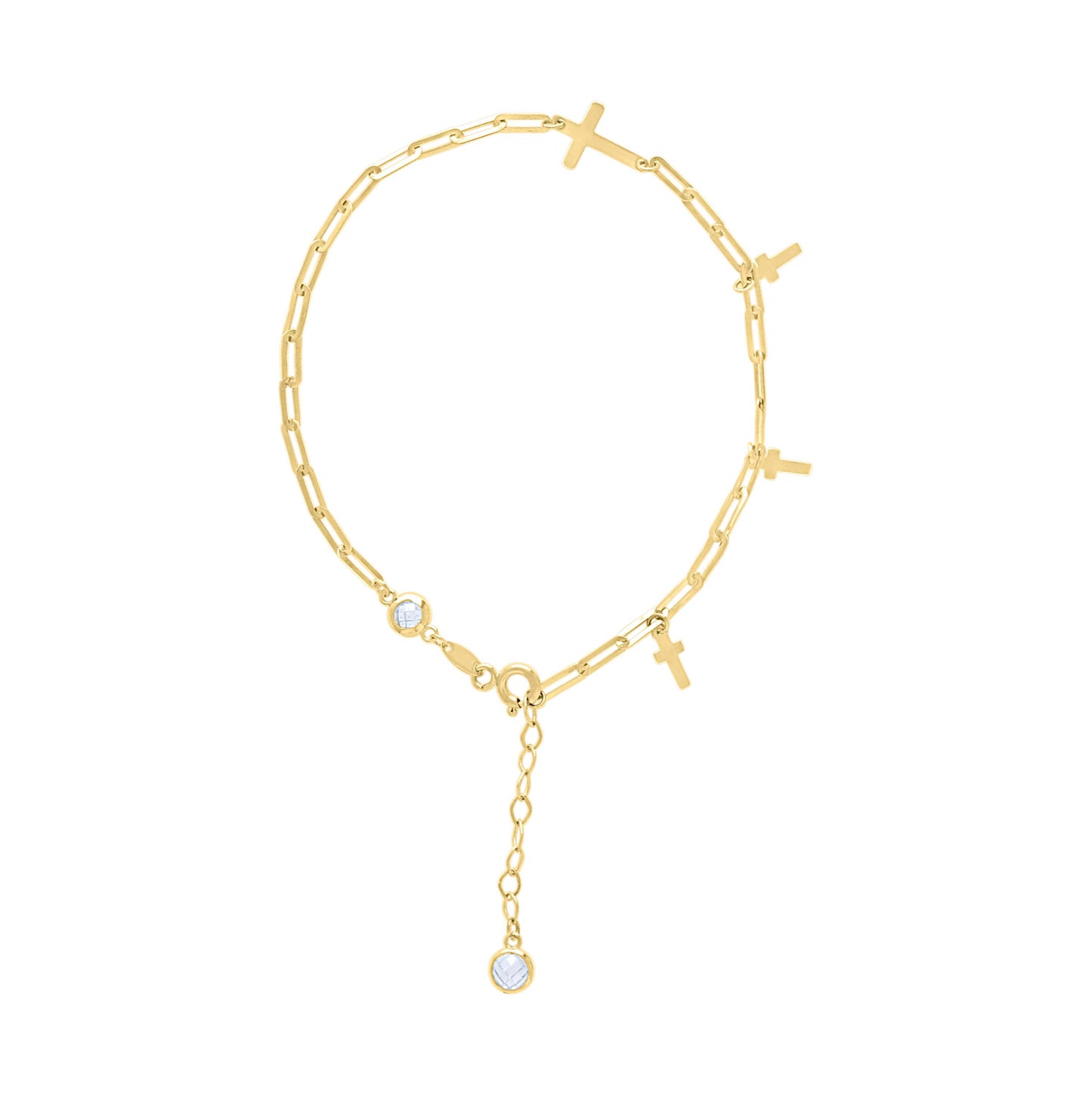 10K Yellow Gold Womens Cubic-Zirconia Cross Charms Chain Bracelet Size 7 + 1 Inches