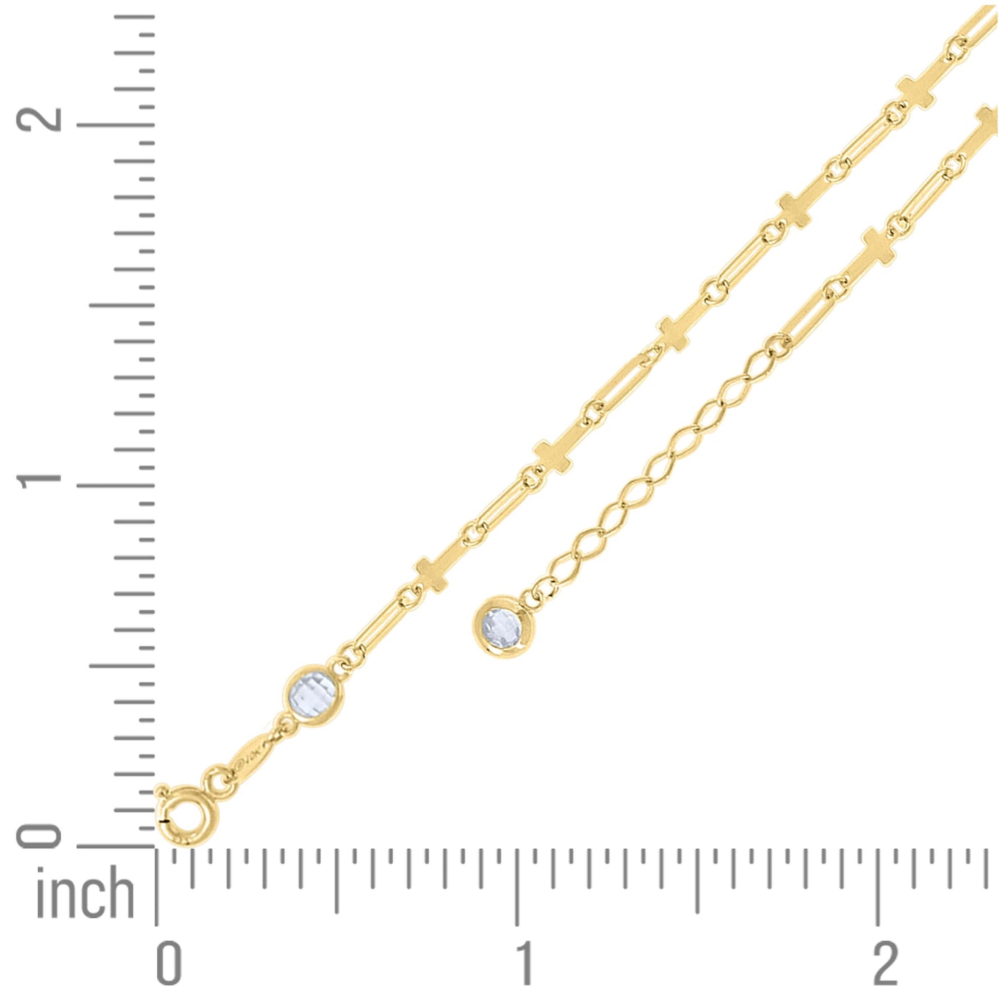 10K Yellow Gold Womens Cubic-Zirconia Cross Link Bracelet Size 7 + 1 Inches