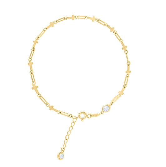 10K Yellow Gold Womens Cubic-Zirconia Cross Link Bracelet Size 7 + 1 Inches