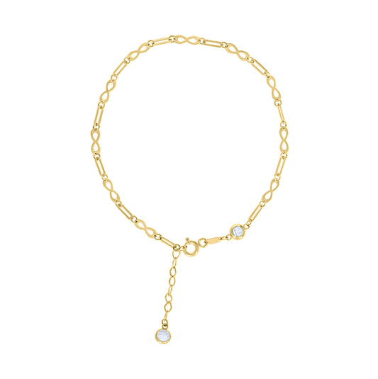 10K Yellow Gold Womens Cubic-Zirconia Infinity Link Bracelet Size 7 + 1 Inches