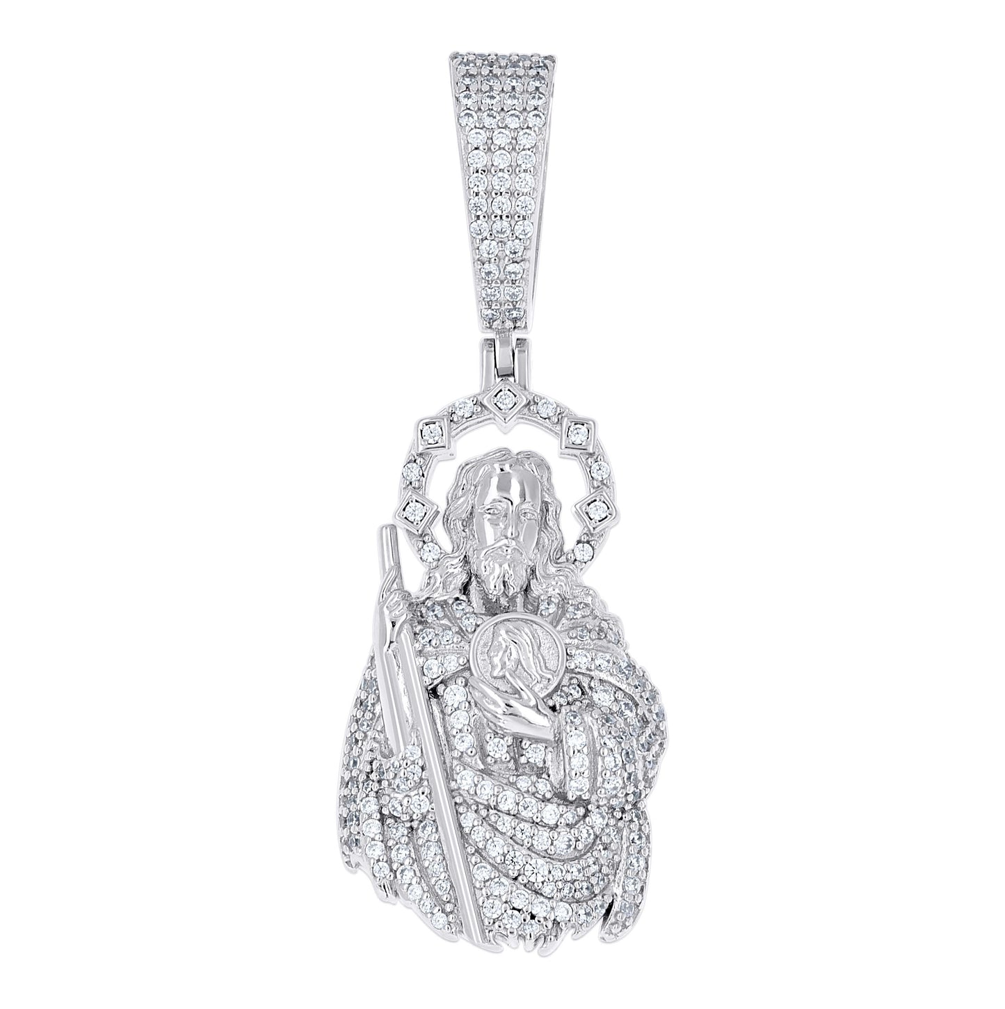 Sterling Silver Unisex Moissanite St. Jude Religious Pendant