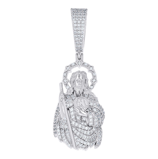 Sterling Silver Unisex Moissanite St. Jude Religious Pendant