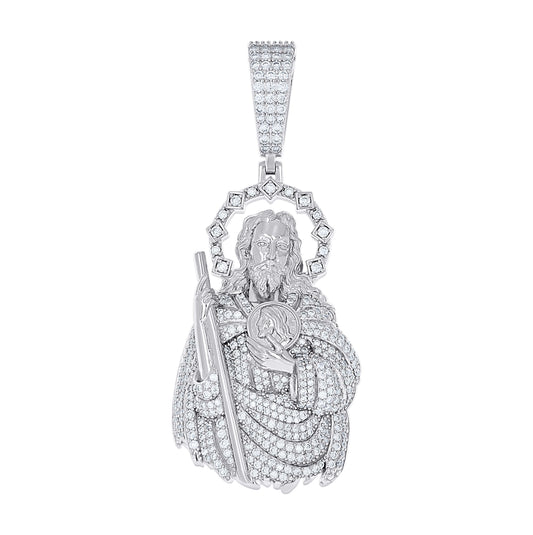 Sterling Silver Unisex Moissanite St. Jude Religious Pendant
