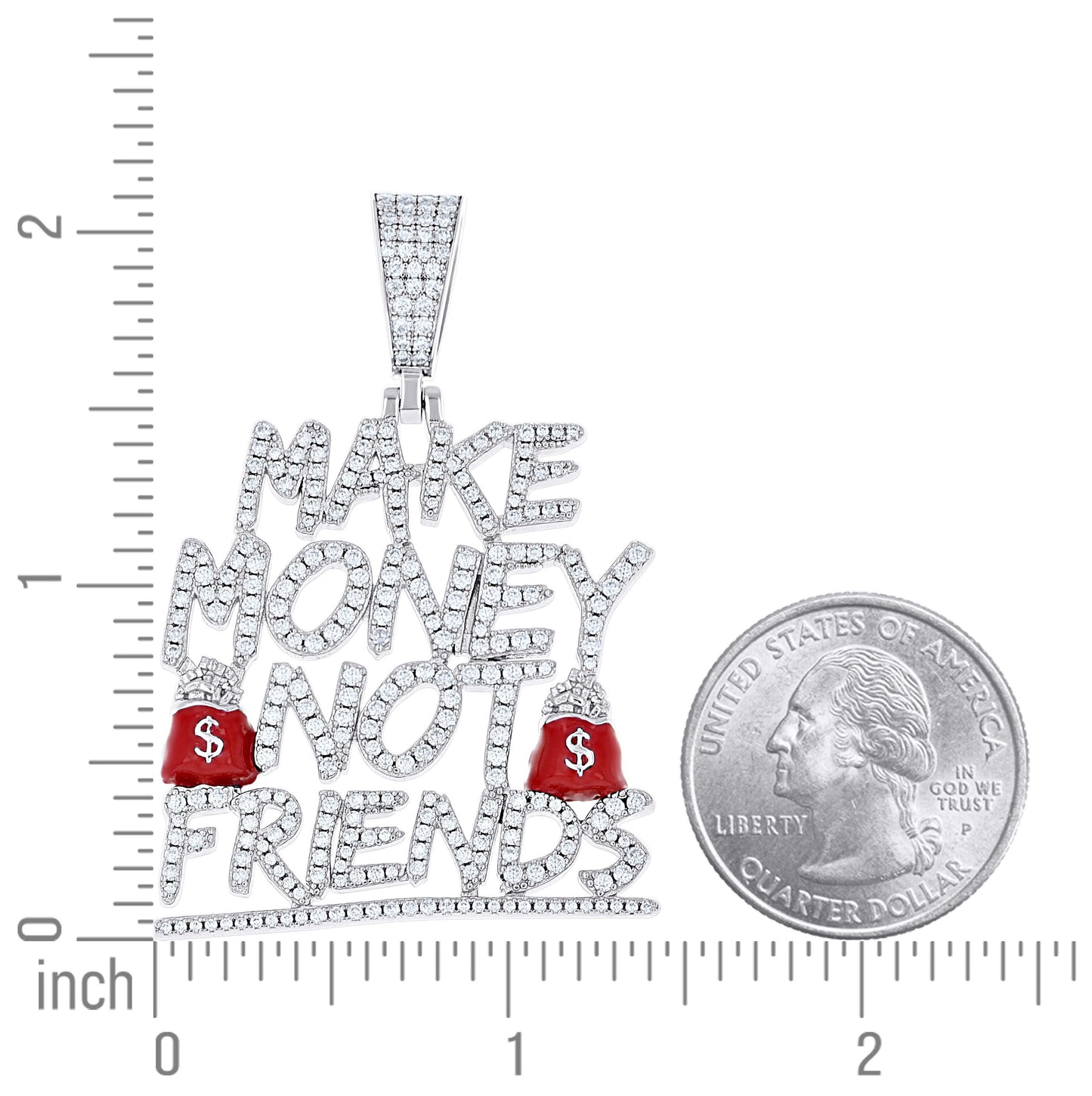 Sterling Silver Unisex Moissanite Enameled Make Money Not Friends Talking Fashion Pendant
