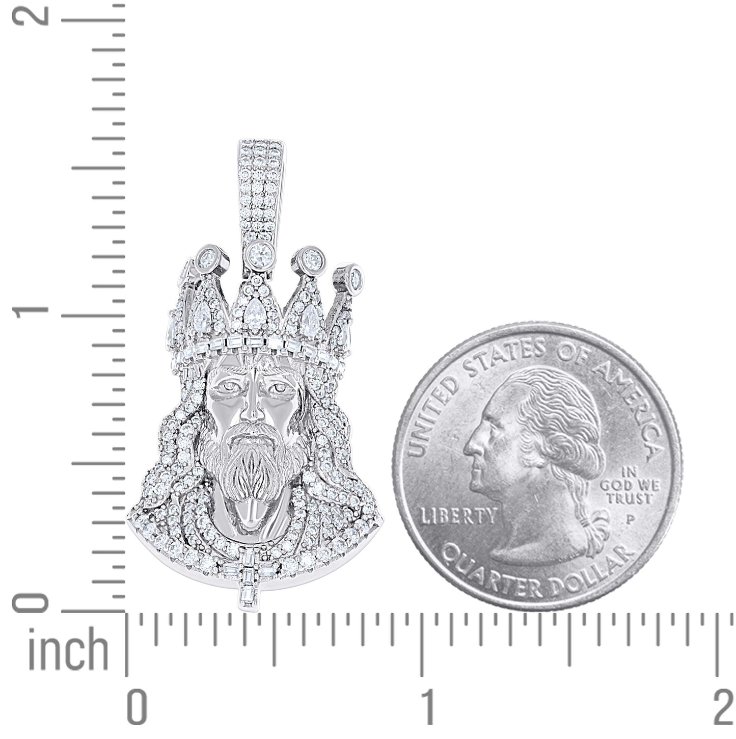 Sterling Silver Mens Round Baguette Pear Moissanite King Crown Jesus Face Religious Pendant